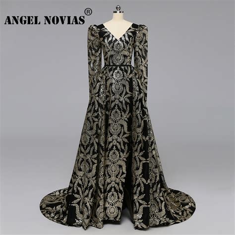 Buy Angel Novias Long Sleeves Gold Glitters Black