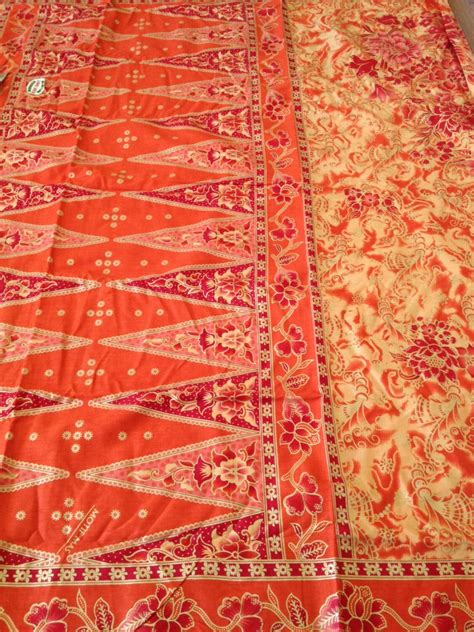 2 Yards Malaysian Batik Fabric Bright Orange Floral Textile