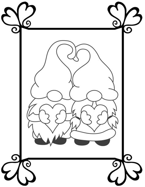 Printable Valentine Gnome Coloring Pages Set Of 6 Etsy Uk