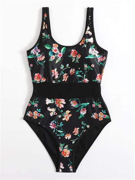 Shein Floral Print One Piece Swimsuit Pink Shop