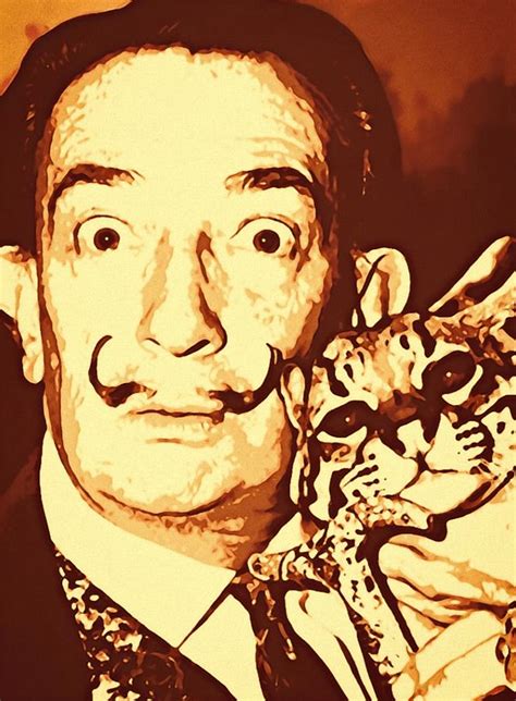 Salvador Dali And His Cat Portrait Painting Painting By Artista Fratta