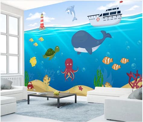 3d Wallpaper Custom Photo Mural Cartoon Hand Drawn Sea World Animal