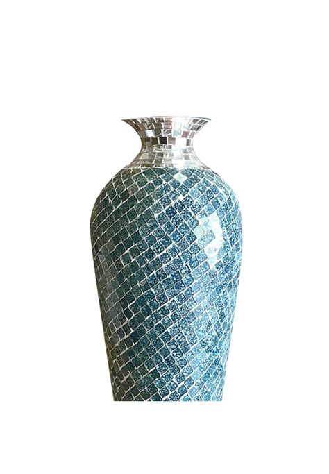 Decorative Metal Floor Vase In Teal And Silver Color At Decorshore