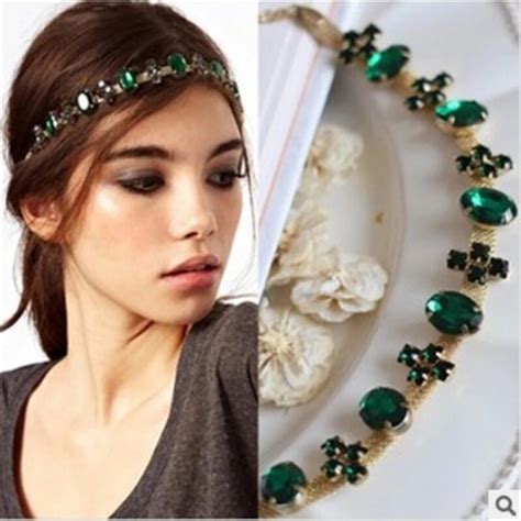 fashion gold alloy romantic imitation gemstone crystal head bands for women elastic hair
