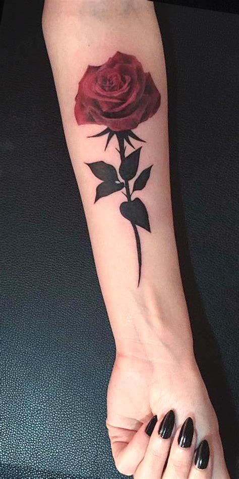 Single Red Rose Forearm Tattoo Ideas For Women Flower Floral Wrist