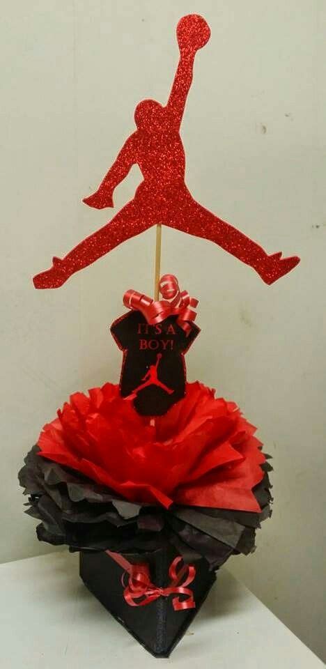 Owning a prime shaq by blocking him? Jordan theme babyshower centerpiece | Jordan baby shower ...