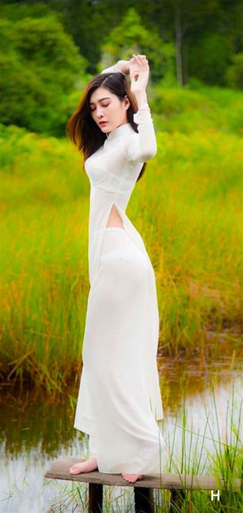 Beautiful Asian Women Vietnam Dress Transparent Dress See Through