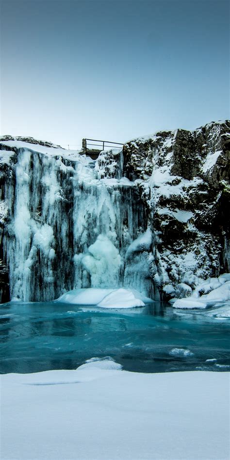 Download 1080x2160 Wallpaper Waterfall Winter Stream Nature Iceland