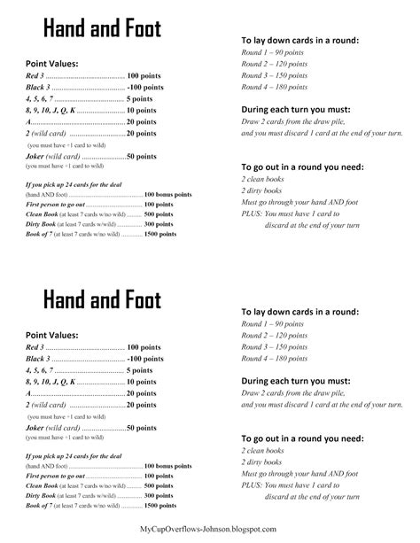 Printable Hand And Foot Rules