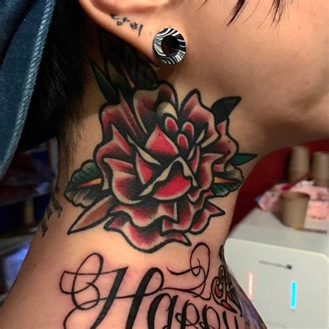 All the best english rose drawing 38+ collected on this page. Old-school rose tattoo on the neck - Tattoogrid.net