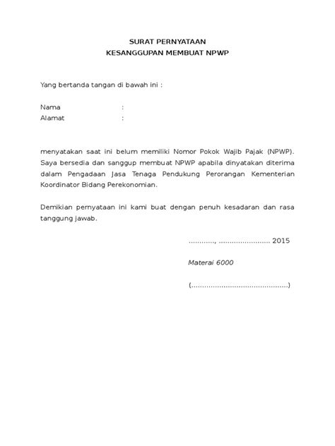 Surat Pernyataan Daftar Npwp Badan Online Imagesee