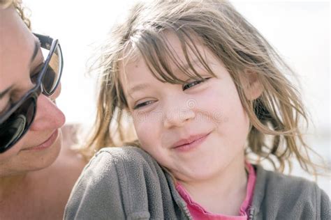 Portrait Of A Pretty Little Girl Hugging Her Mom Stock Image Image Of