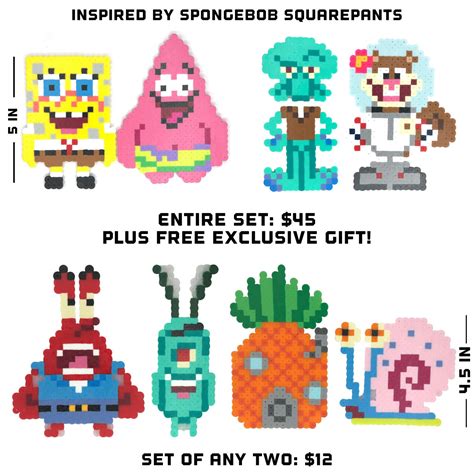 Set Of 2 Spongebob Squarepants Pixel Art Characters Etsy