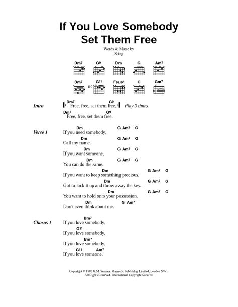 If You Love Somebody Set Them Free Sheet Music Sting Guitar Chords