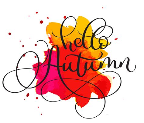 Hello Autumn Text On Red And Orange Blot Background Hand Drawn