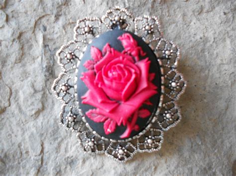2 In 1 Red Black Rose Cameo Broochpinpendant Beautiful Etsy Black