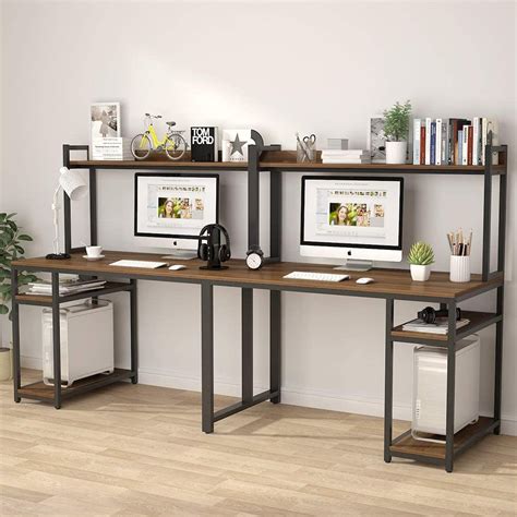 Dark Walnut Double Office Desk Computer Desk With Hutch 945 Two