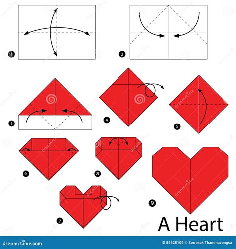 Step By Step Instructions How To Make Origami A Heart Stock Vector