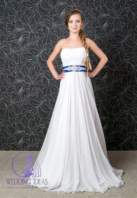 A Line Bride Dress With Straight Necklace Smooth Bodice With Blue