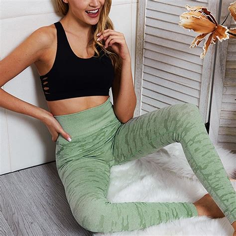 2019 Camouflage Knitted Seamless Women Yoga Pants Patchwork Fitness