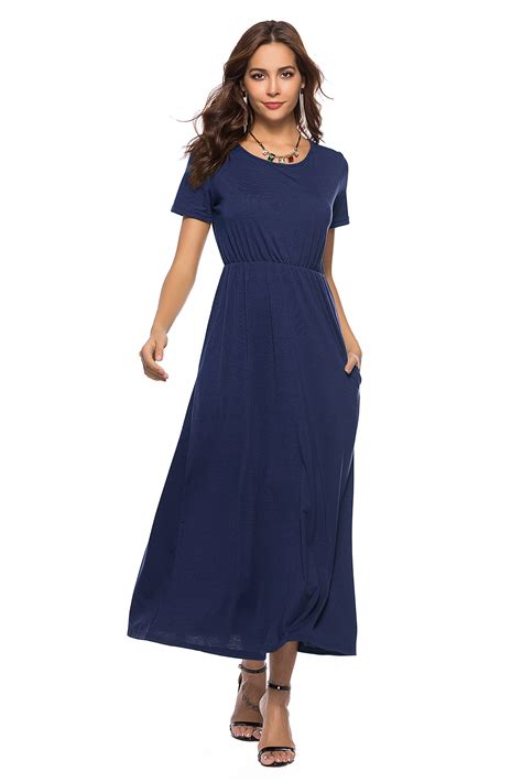 Solid Short Sleeve Maxi Dress Maxi Dress Cotton Dresses Maxi Dress With Sleeves