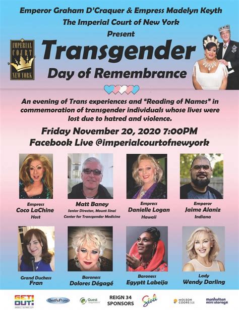 2020 11 20 Transgender Day Of Remembrance Imperial Court Of New York