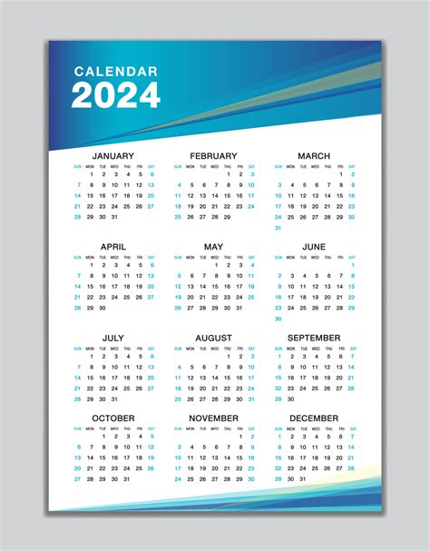 Wall Calendar 2024 Template Desk Calendar 2024 Design Week Start