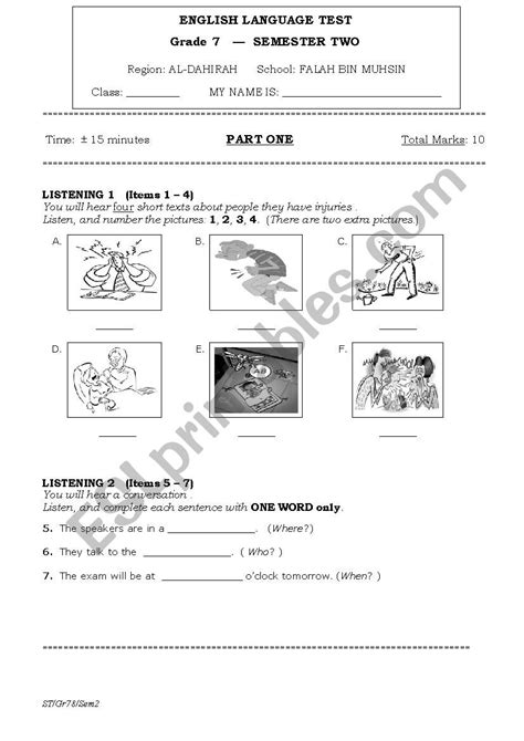 Grade 7 English Worksheet
