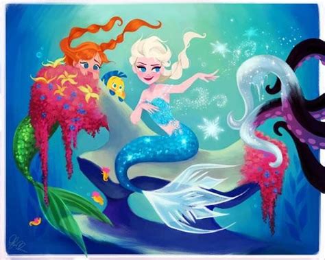 Anna And Elsa As Mermaids Disney Art Disney Fan Art Disney Princess Art