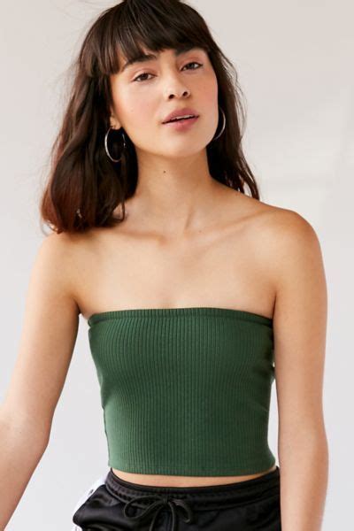 Uo Hallie Ribbed Knit Tube Top Size Small Color Dark Green Urban