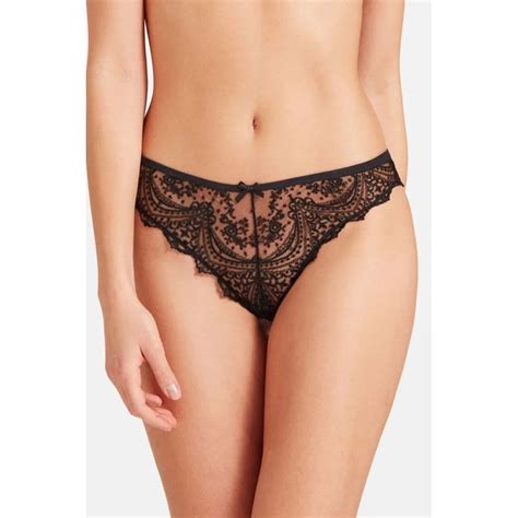Ecrin Noir Black Swiss Embroidered Tanga For Her From The Luxe Company Uk