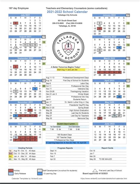 2021 2022 School Calendar Evelyn D Houston Elementary School