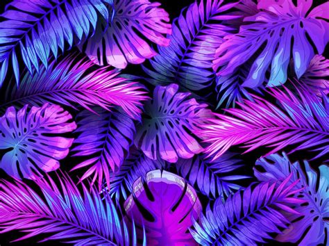 Neon Color Tropical Leaves Trendy Colorful Palm Tree Leaf Jungle Bac