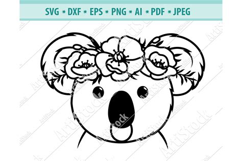 Koala SVG file, Koala with Flower Crown Svg, Png ,Dxf, Eps (548525