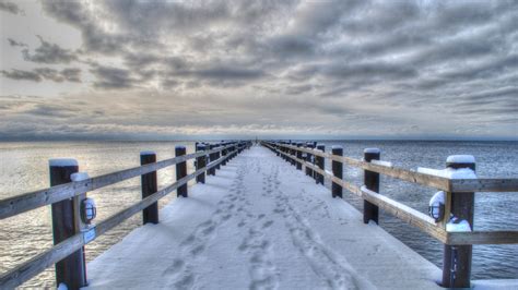 Download Wallpaper Sea Winter Bridge Landscape 4k Ultra Hd By