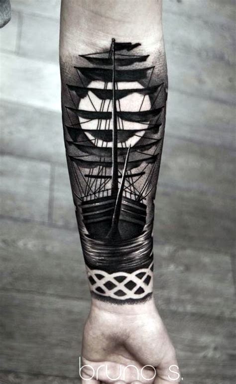 Intricate innovative designs are made by circular patterns and block designs. 50 Best Boat Tattoos Designs and Ideas - TattoosEra