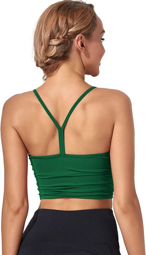 Womens Padded Longline Sports Bra Crop Tank Tops Strappy Workout Camisole Bras Support Yoga Top