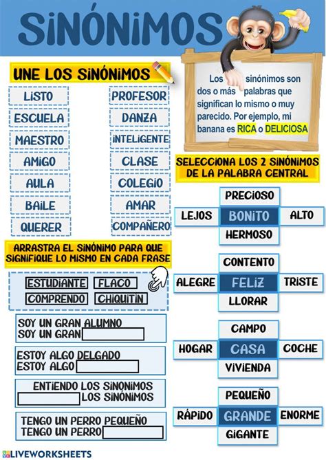 Ficha Online De Sinónimos Para Segundo A Quinto De Primaria Puedes