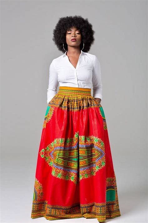 Red Angelina Dashiki Maxi Skirt African Print Skirt For African Print