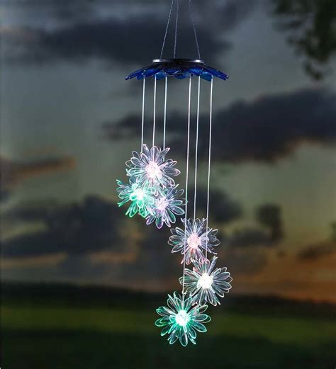 Color Changing Lighted Solar Mobiles Set Of 2 Butterfly Wind And
