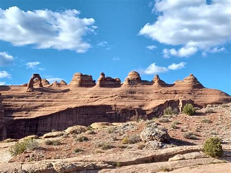 Arches National Park Hiking In Utah Desert Rock Formations Stock Image