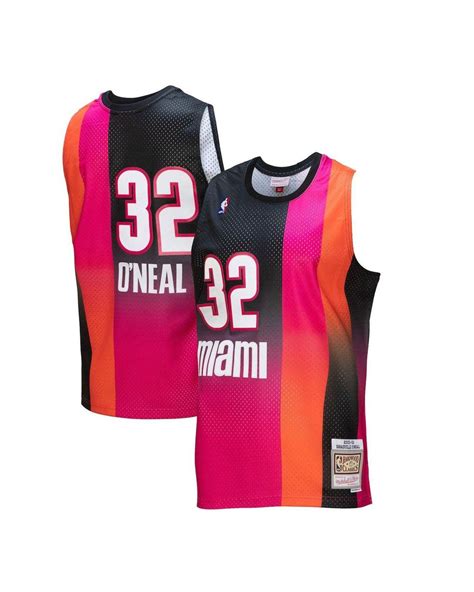 Mitchell And Ness Synthetic Shaquille Oneal Pink And Black Miami Heat