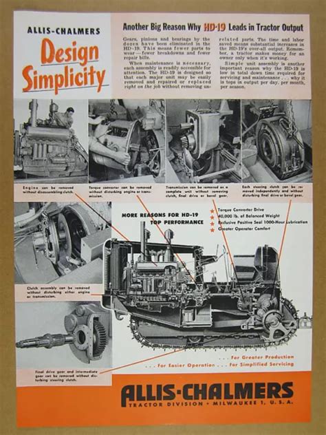 1950 Allis Chalmers Hd 19 Hd19 Tractor Cutaway Diagram Photos Vintage