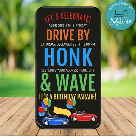 Electronic Drive By Birthday Parade Invitation Template Diy