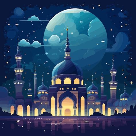 Premium Vector Mosque In Night