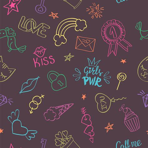 Seamless Pattern With Hand Drawn Girly Doodles Repeating Background