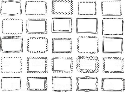 Simple Doodle Sketch Square Vector Frames Pencil Effect Collection