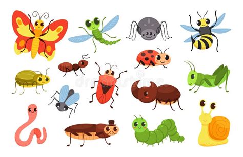 Insectos De Dibujos Animados Bichos Felices Lindo Escarabajo Y Oruga