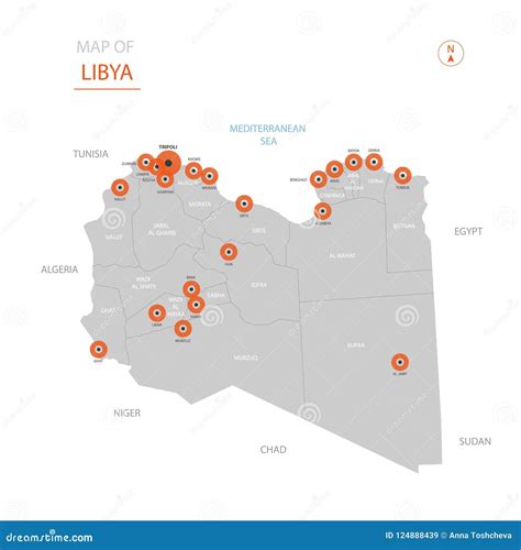 Vector Map Of Libya High Detailed Country Map With Division Cities