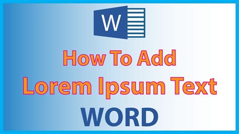 Microsoft Word How To Add Lorem Ipsum Text To A Word Document Youtube